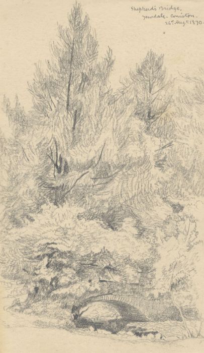 1870 Graphite Drawing - Shepherd's Bridge, Yewdale Coniston