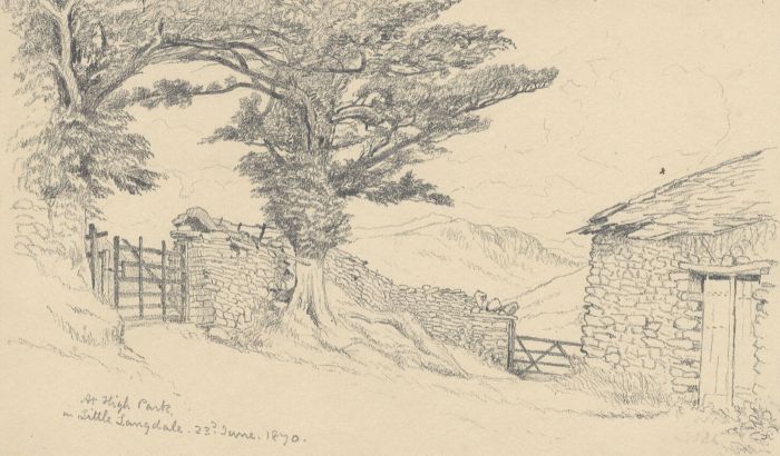 1870 Graphite Drawing - Little Langdale