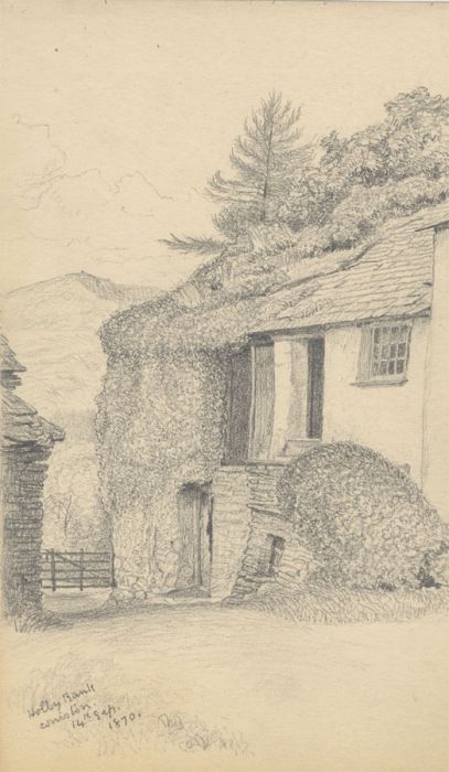 1870 Graphite Drawing - Hollybank, Coniston