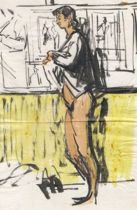 Peter Collins ARCA - c.1970s Mixed Media, Full Length Portrait of a Man