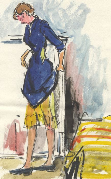 Peter Collins ARCA - c.1970s Mixed Media, Woman in an Interior