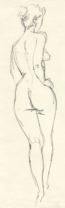 Peter Collins ARCA - c.1970s Pen and Ink Drawing, Female Nude from Behind