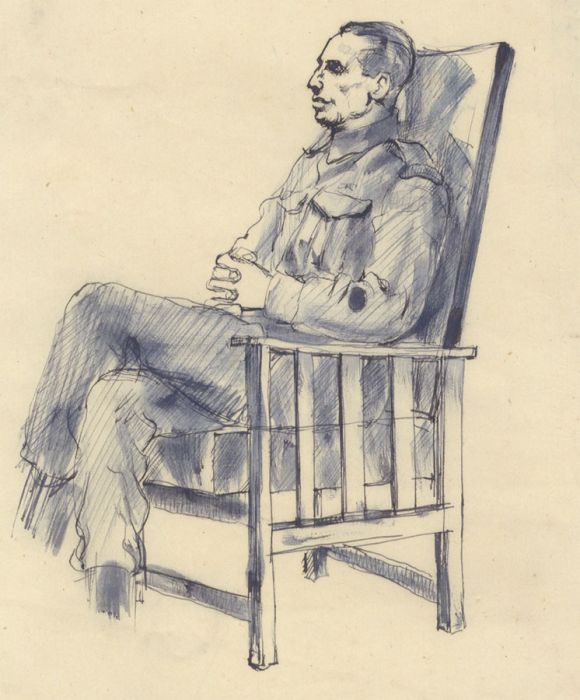 Peter Collins ARCA - c.1970s Pen and Ink Drawing, Study of a Soldier