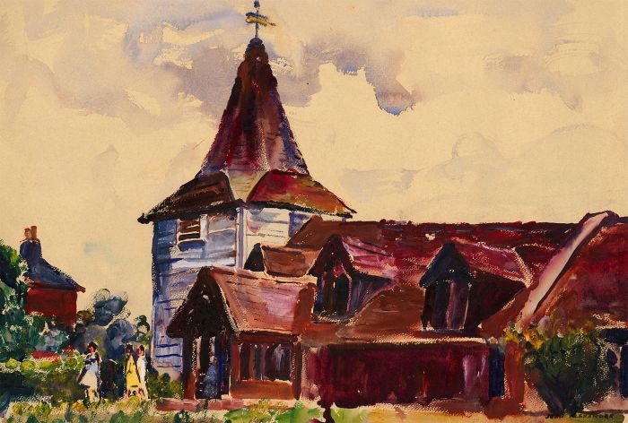 Jean Dryden Alexander (1911-1994) - Mid 20th Century Gouache, Greenstead Church
