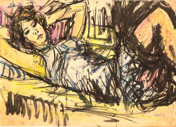 Peter Collins ARCA - Signed c.1970s Pen and Ink Drawing, Woman in an Interior