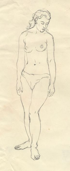 Peter Collins ARCA - c.1970s Pen and Ink Drawing, Study of a Female Nude