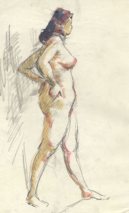 Peter Collins ARCA - c.1970s Watercolour, Standing Nude