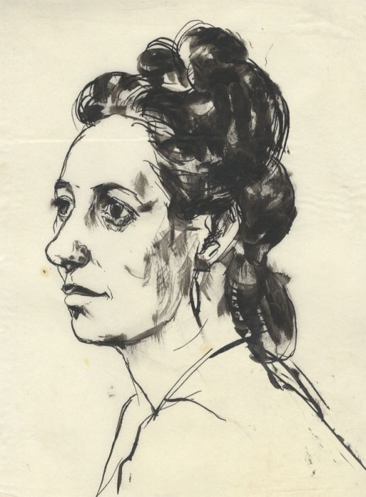 Peter Collins ARCA - c.1970s India Ink, Portrait of a Woman