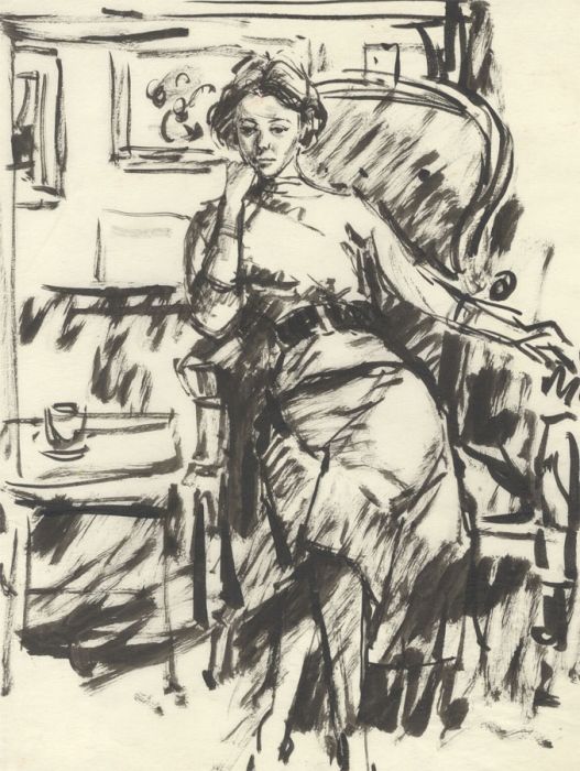 Peter Collins ARCA - Signed c.1970s India Ink, Portrait of a Seated Woman