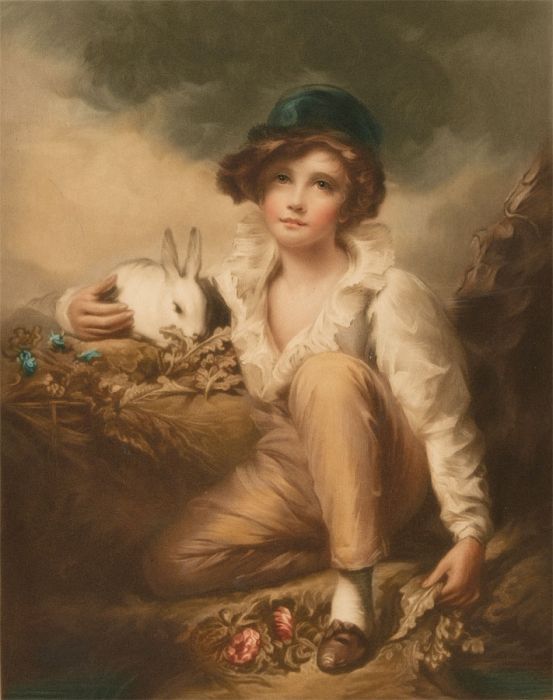 Sydney E. Wilson (b.1869) - Mezzotint, Portrait of Young Boy with Rabbit