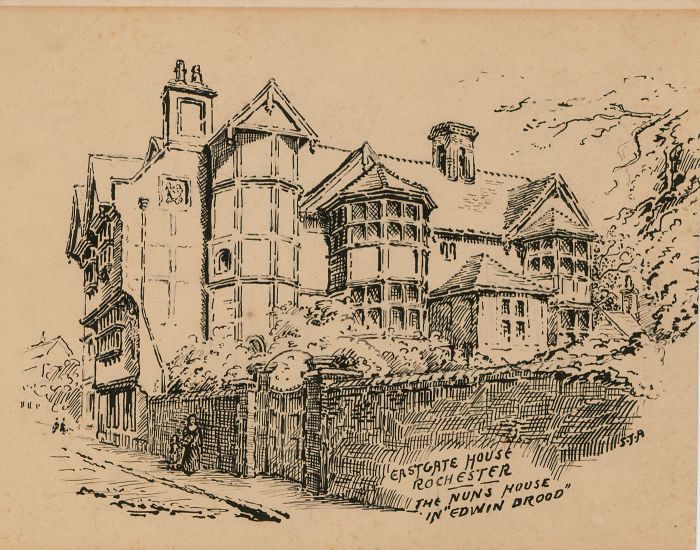 S.J.A. - Monogrammed 19th Century Pen and Ink Drawing, Eastgate House, Rochester