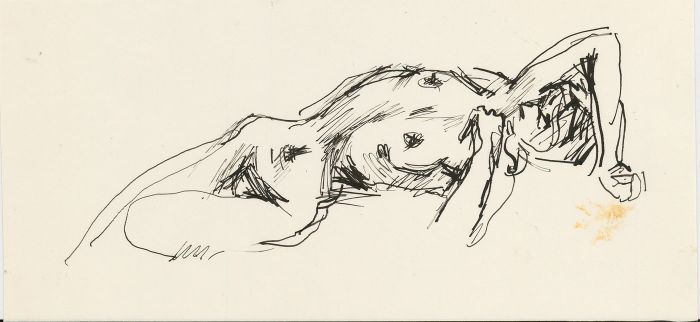 Peter Collins ARCA - c.1970s Pen and Ink Drawing, Reclining Nude