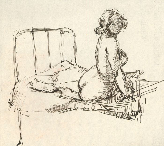 Peter Collins ARCA - c.1970s Pen and Ink Drawing, Nude on a Bed