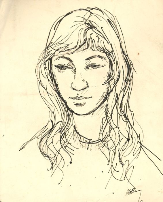 Peter Collins ARCA - Signed c.1970s Pen and Ink Drawing, Portrait of a Girl