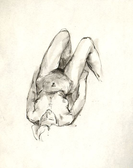 Peter Collins ARCA - c.1970s Pen and Ink Drawing, Reclining Female Nude