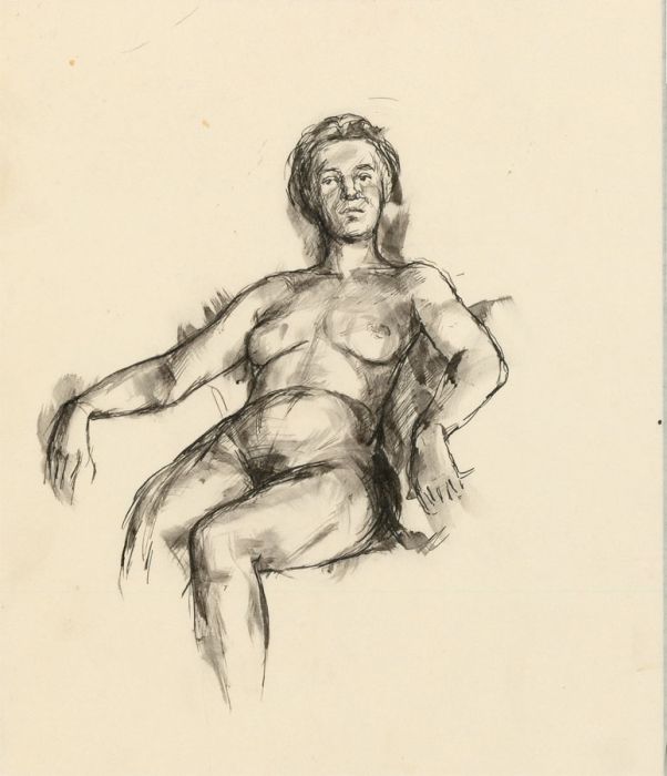 Peter Collins ARCA - c.1970s Pen and Ink Drawing, Reclining Female Nude