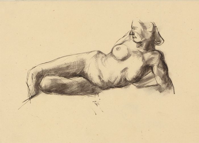 Peter Collins ARCA - c.1970s Pen and Ink Drawing, Reclining Female Nude