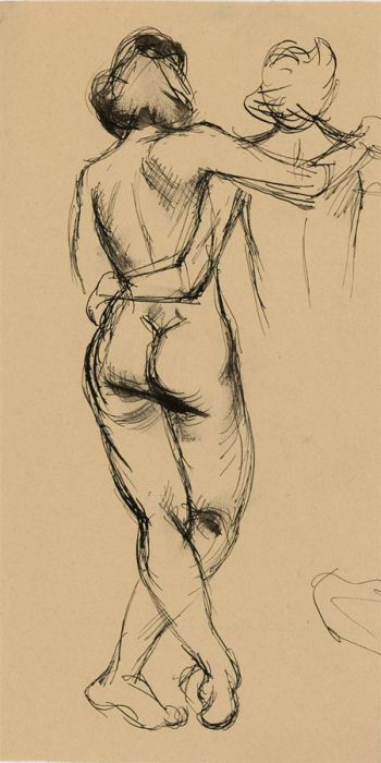 Peter Collins ARCA - c.1970s Pen and Ink Drawing, Standing Female Nude