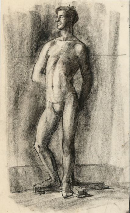 Peter Collins ARCA - c.1970s Pen and Ink Drawing, Standing Male Nude