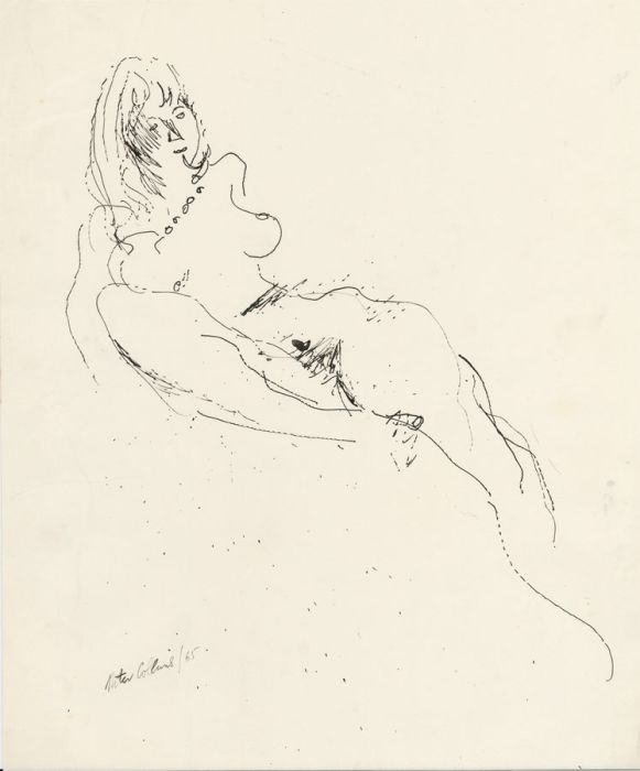 Peter Collins ARCA - Signed 1965 Pen and Ink Drawing, Female Nude