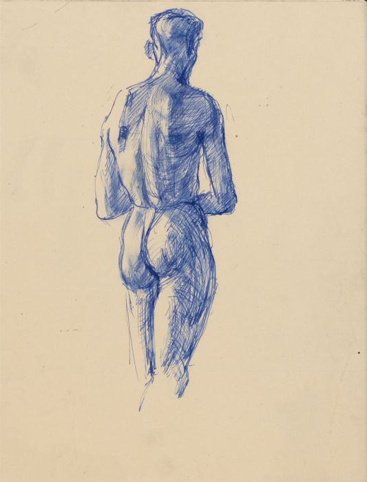 Peter Collins ARCA - c.1970s Pen and Ink Drawing, Standing Male Nude