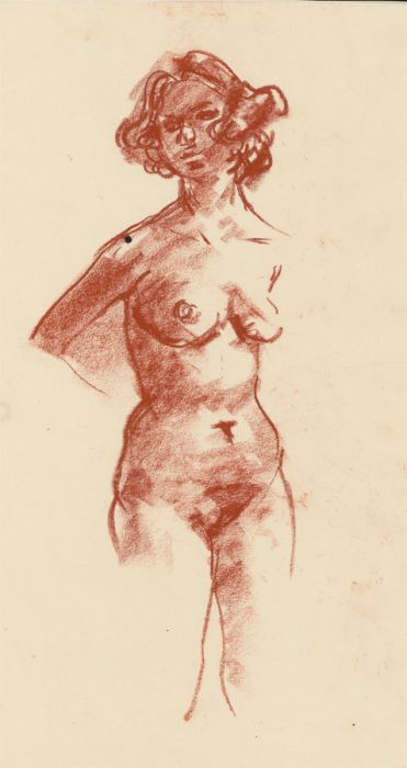 Peter Collins ARCA - c.1970s Sanguine, Standing Female Nude