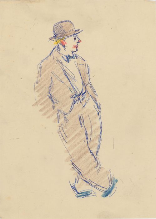 Peter Collins ARCA - c.1970s Crayon, Portrait of a Clown 