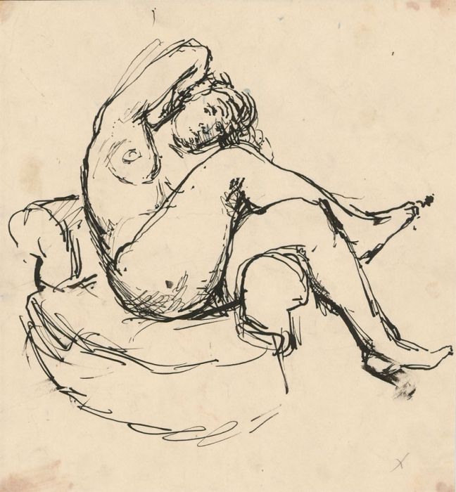 Peter Collins ARCA - c.1970s India Ink, Seated Female Nude