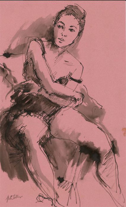 Peter Collins ARCA - Signed c.1970s India Ink, Portrait of a Dancer