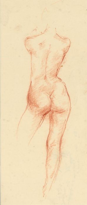 Peter Collins ARCA - c.1970s Sanguine, Standing Female Nude