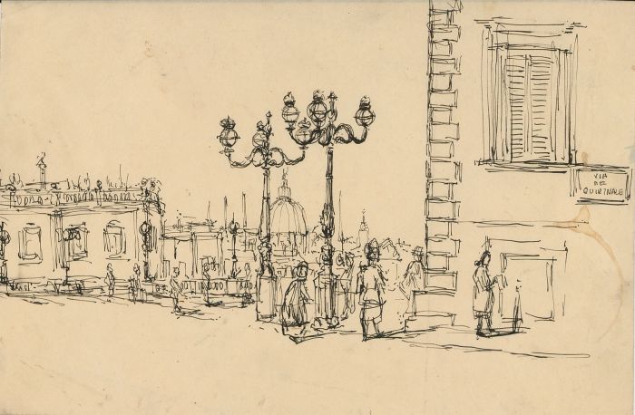 Peter Collins ARCA - c.1970s Pen and Ink Drawing, Venice Street Scene