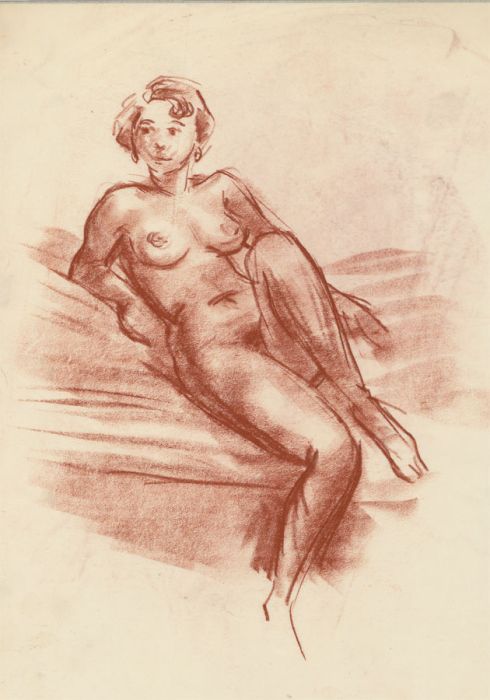 Peter Collins ARCA - c.1970s Sanguine, Reclining Female Nude