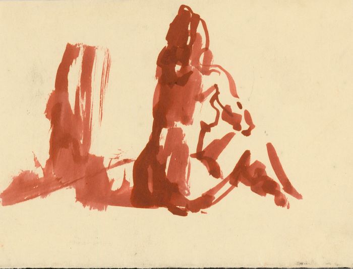 Peter Collins ARCA - c.1970s India Ink, Seated Female Nude