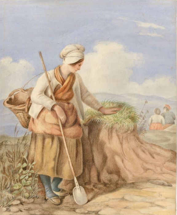English School Late 19th Century Watercolour - Peasant Girl in a Landscape