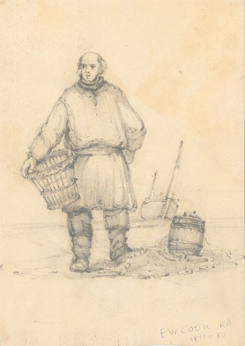 Attrib. Edward William Cook RA (1811-1880)  Graphite Drawing, Fisherman on Beach