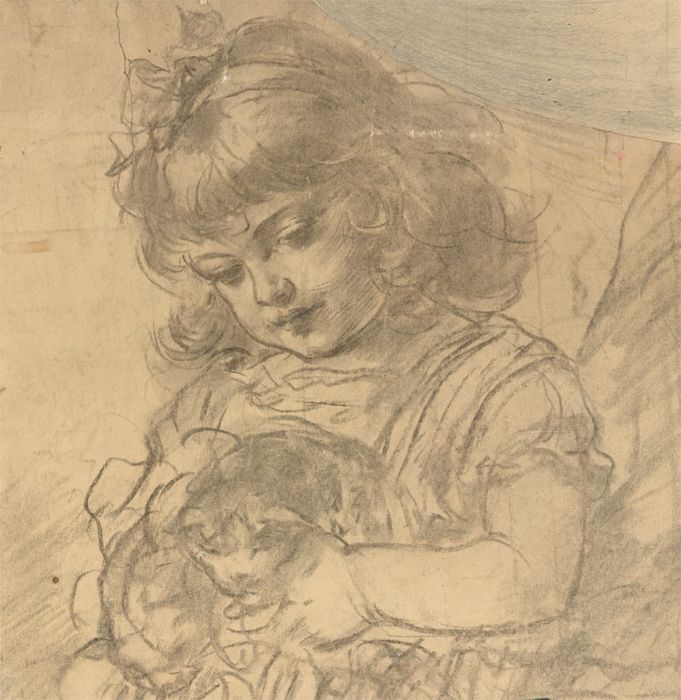 English School Late 19th Century Graphite Drawing - Portrait of a Young Girl