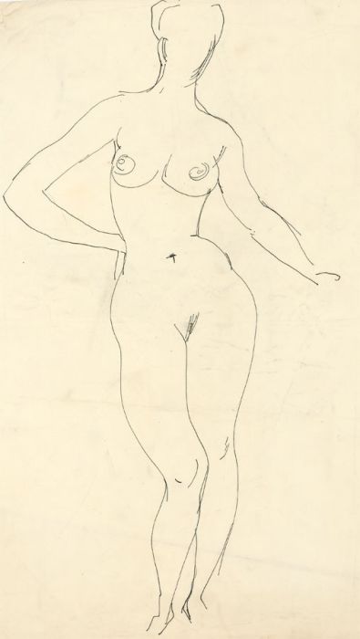 Peter Collins ARCA - A Set of 3 c.1970s Pen and Ink Drawings, Standing Nudes