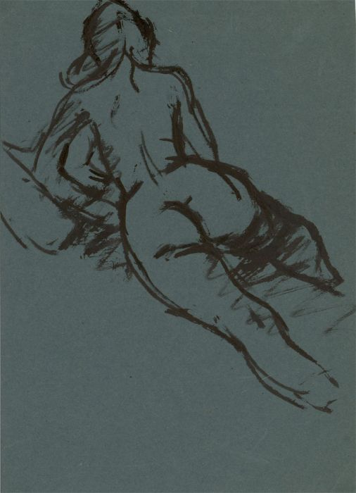 Peter Collins ARCA - c.1970s India Ink, Female Nude Lying on Front