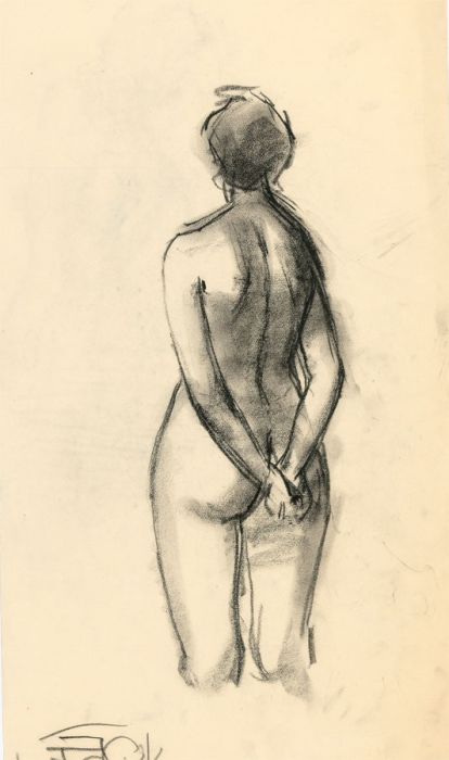 Peter Collins ARCA - A Pair of c.1970s Charcoal Drawings, Standing Female Nudes
