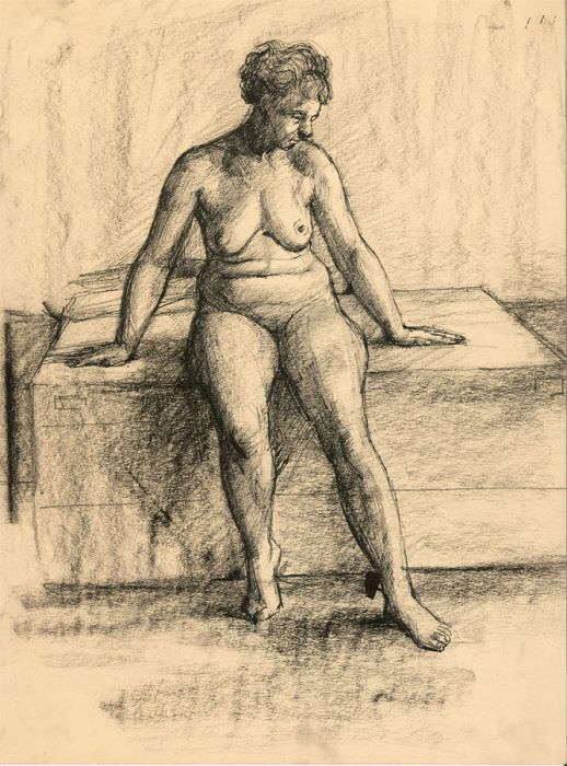 Peter Collins ARCA - c.1970s Pen and Ink Drawing, Female Nude, Seated