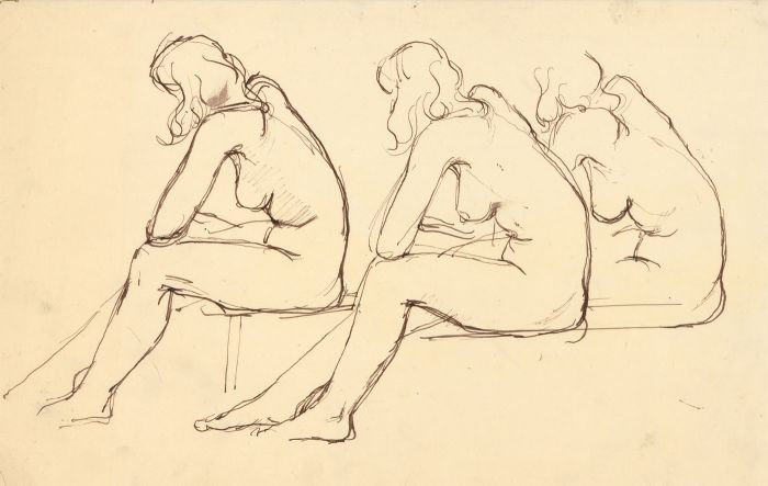 Peter Collins ARCA - c.1970s Pen and Ink Drawing, Studies of a Female Nude
