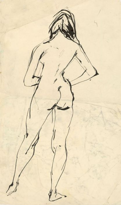 Peter Collins ARCA - c.1970s Pen and Ink Drawing, Female Nude Study from Behind