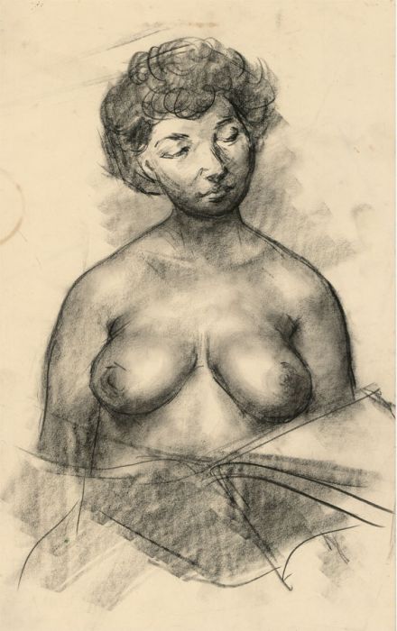 Peter Collins ARCA - c.1970s Charcoal Drawing, Female Nude Reading Paper
