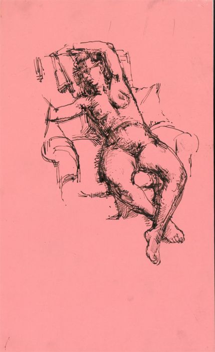 Peter Collins ARCA - c.1970s Pen and Ink Drawing, Nude Reclining in Armchair