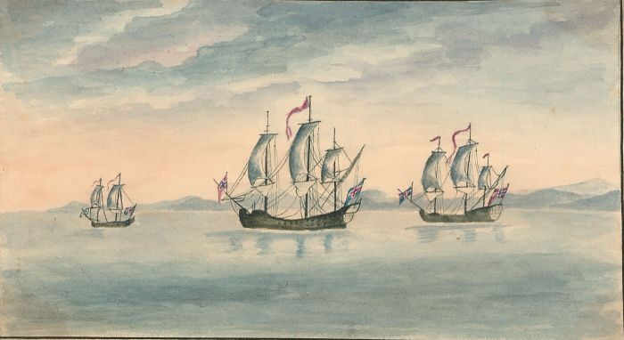 19th Century Watercolour - Three Ships