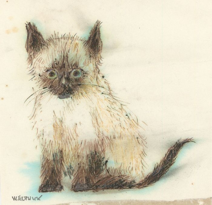 W. Elphick - Early 20th Century Pen and Ink Drawing, Kitty