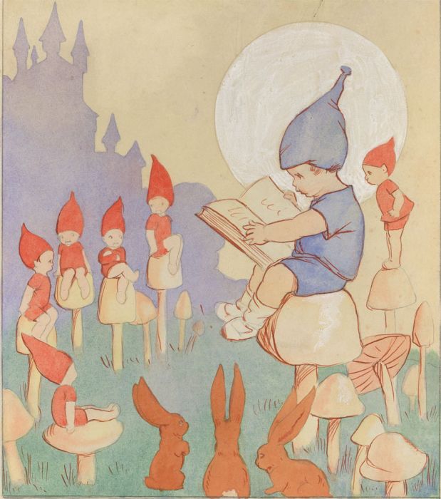 Marjorie Hilda - Early 20th Century Watercolour, Reading and Rabbits