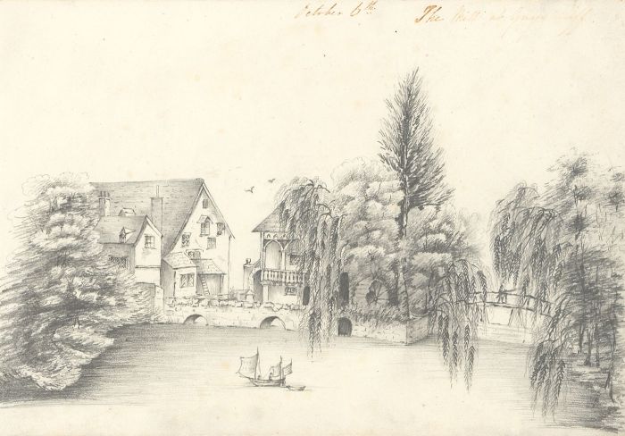 Early 19th Century Graphite Drawing - The Mill at Guys Cliffe