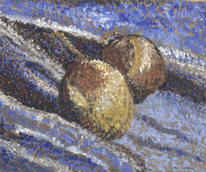 Ishbel Searl - Pontillist Style Contemporary Oil, Onions Still Life
