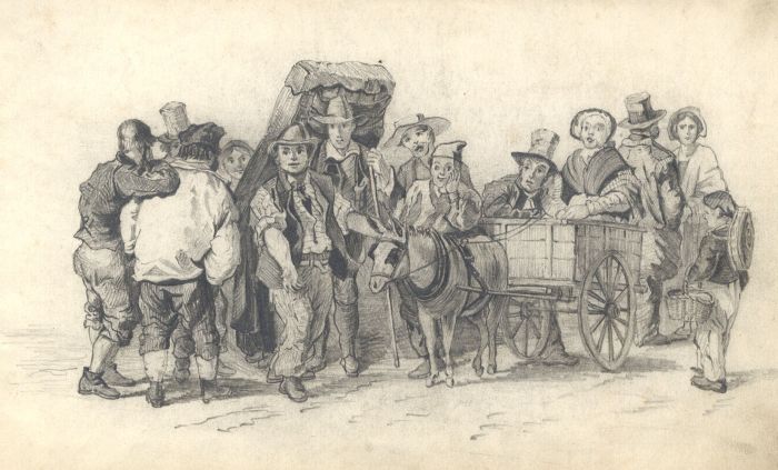 Pair of Charming 19th Century Graphite Drawings - Continental Genre Scenes